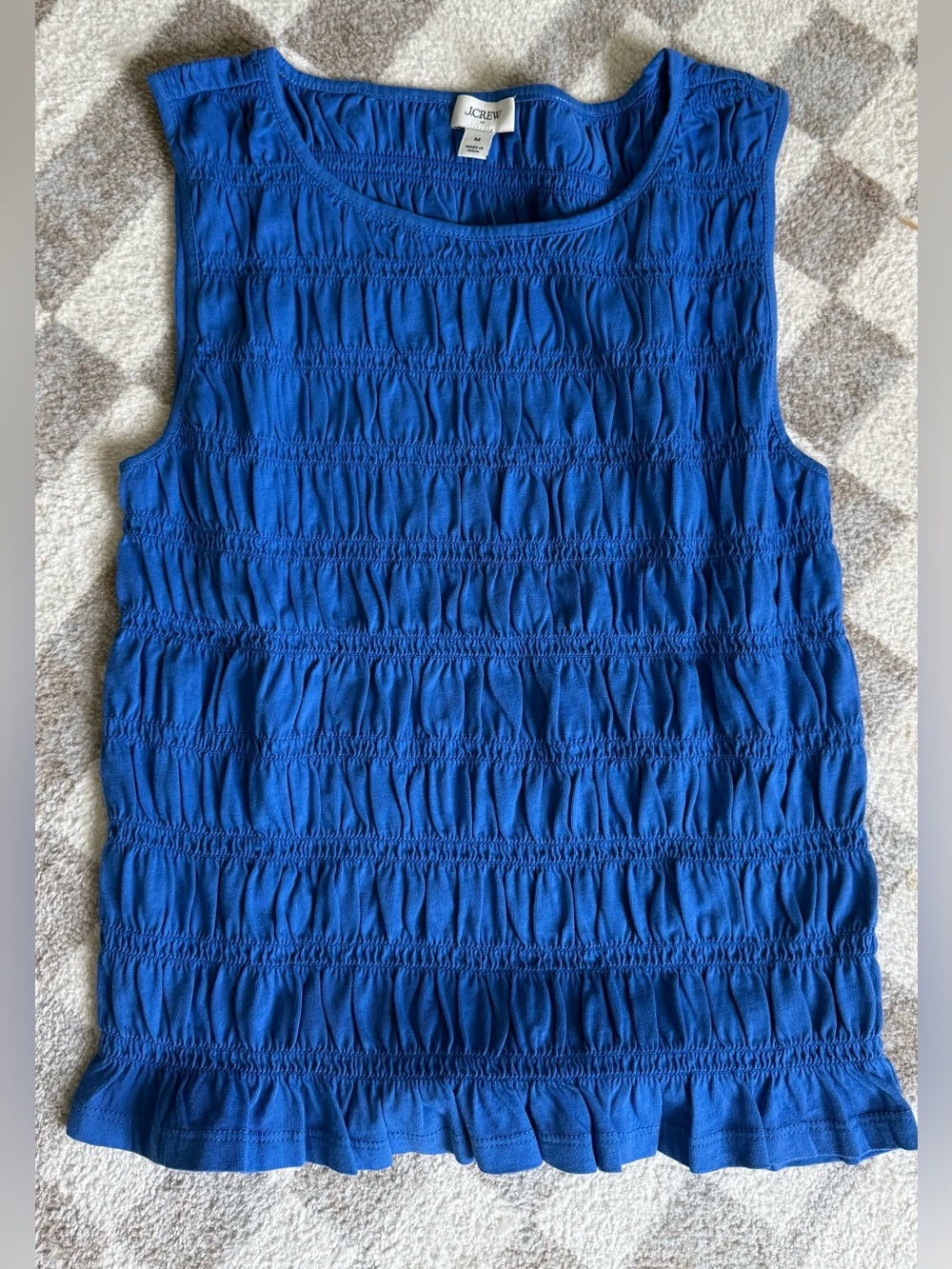 J. Crew Royal Blue Smocked Sleeveless Tank with Ruffle Hem